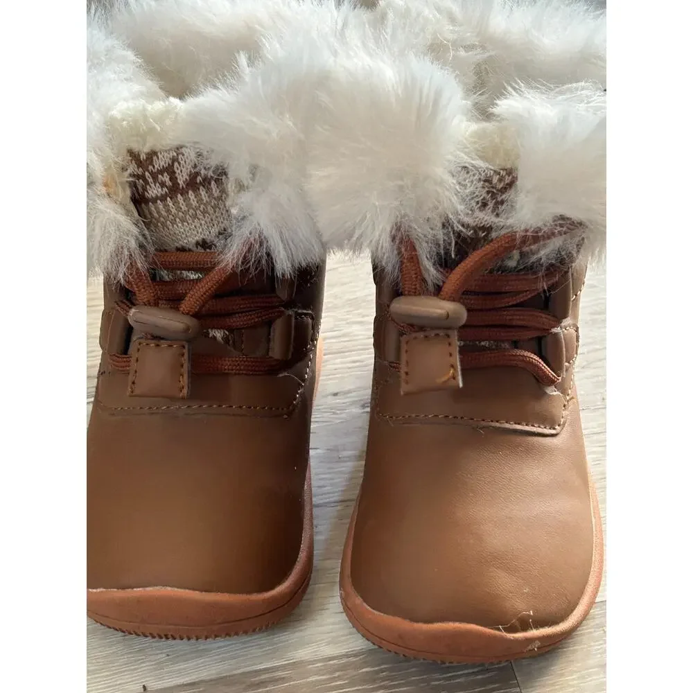 Toddler Boots Faux Fur, Suede, Toggle Laces, Faire Island Pattern - Size 4